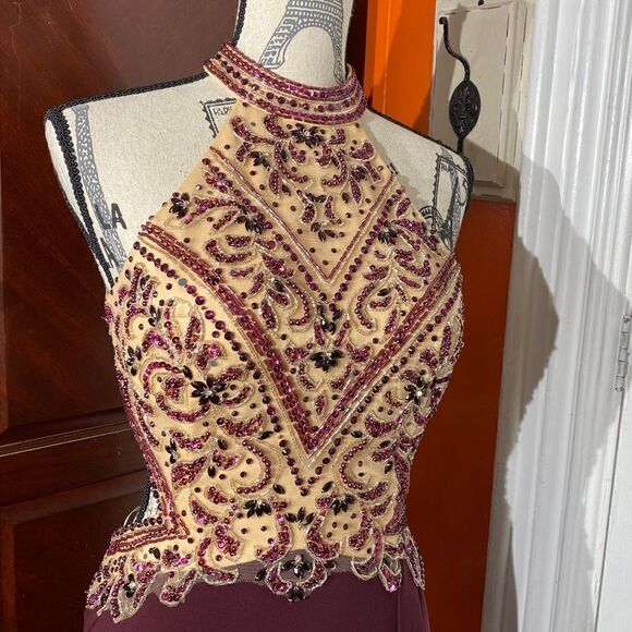 Elizabeth K. Deep Purple Halter Prom Dress - Picture 11 of 14